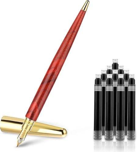 Amaxiu Pluma estilográfica de madera, hecha a mano de punta fina de 0.020 in, juego de pluma estilográfica de madera vintage con 10 cartuchos de