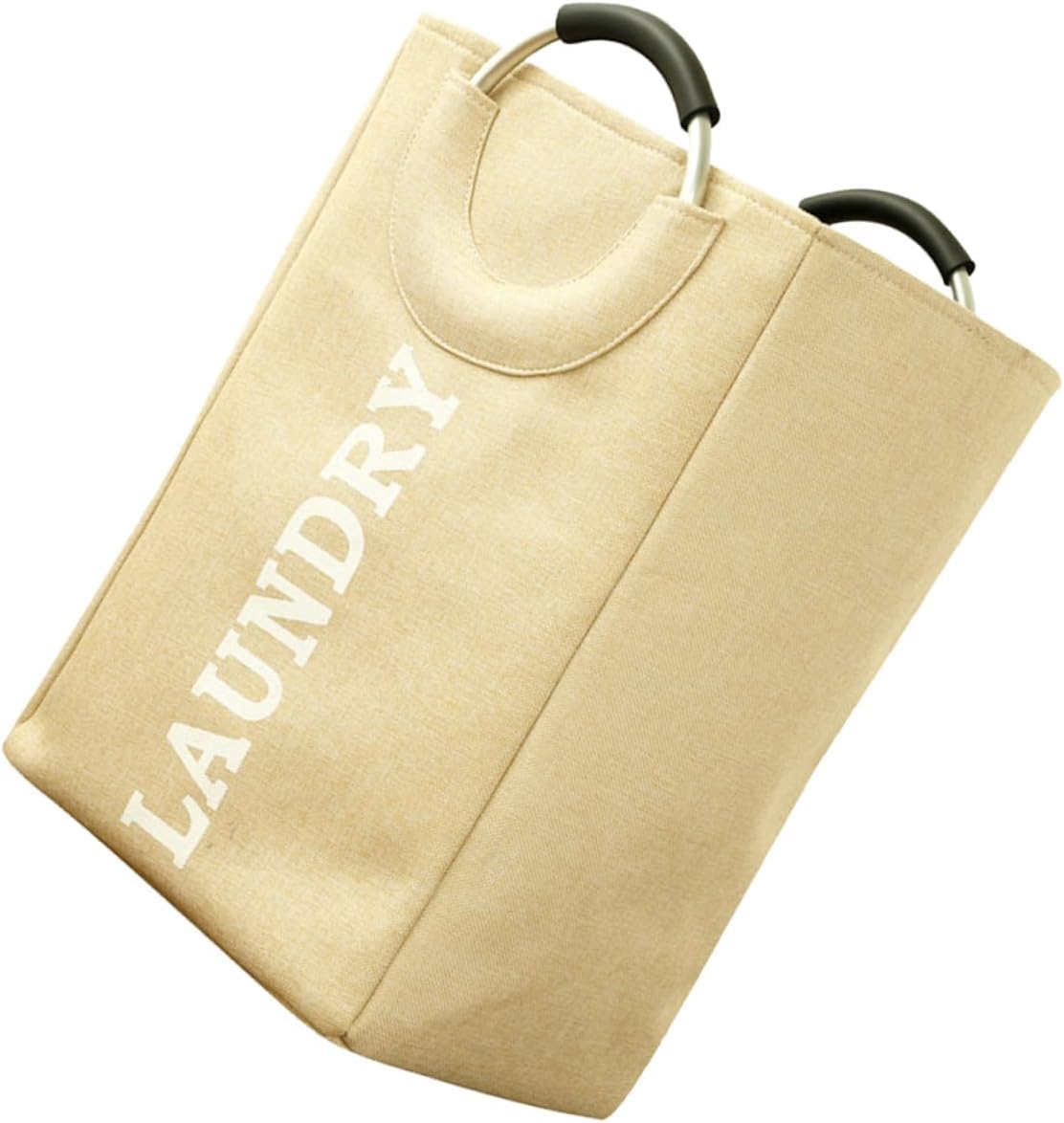Large Fabric Storage Basket with Aluminum Handles Foldable Clothes Laundry Hamper Portable Nordic Style Laundry Basket for Bedroom Bathroom Nursery Beige