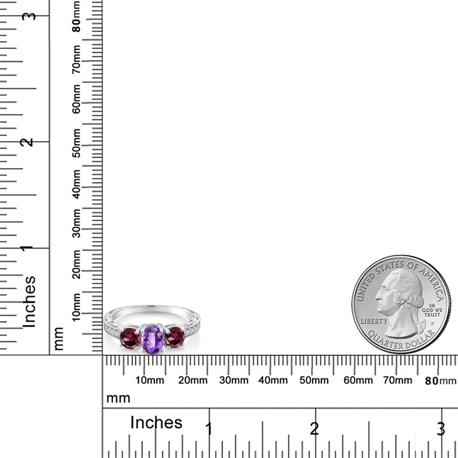 Gem Stone King 2.07 Cttw Purple Amethyst and Red Rhodolite Garnet Engagement Ring For Women | 925 Sterling Silver | Oval Checkerboard Cut 7X5MM | Wedding Engagement Anniversary Ring For Women
