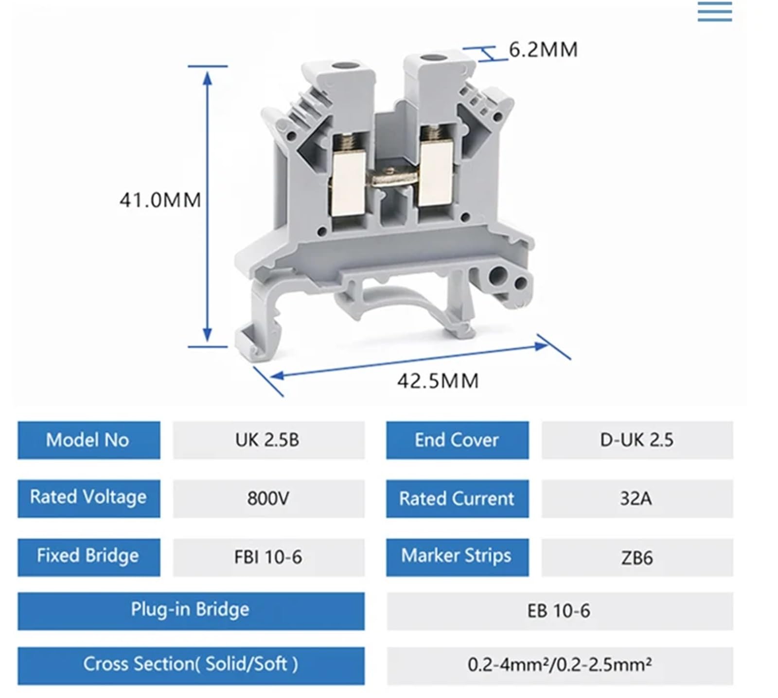 100 pièces UK-2.5B 24-12AWG Din Rail fil conducteur bornier connecteur universel vis connexion bornier bloc UK2.5(Red)