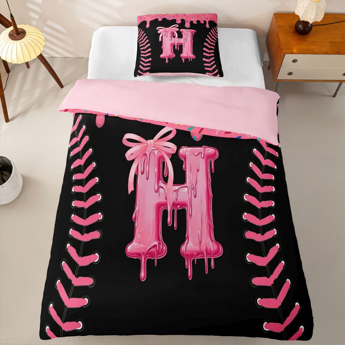 Homewish Schwarz Rosa Eiscreme Tropfen Bettwäsche 4teilig 135x200