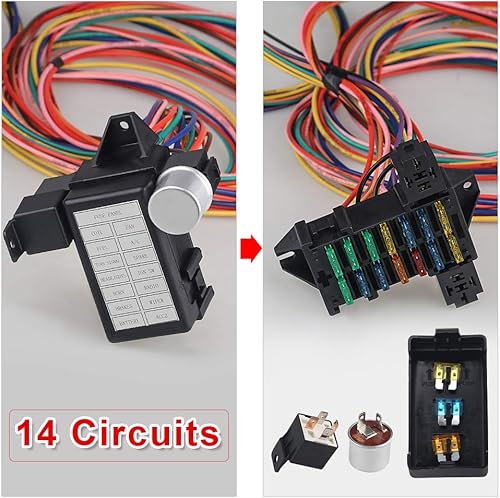 Miniatura 3 de Kit de arnés de cableado de 14 circuitos, arnés de cable eléctrico universal profesional, circuito de modificación de automóvil 14 fusibles
