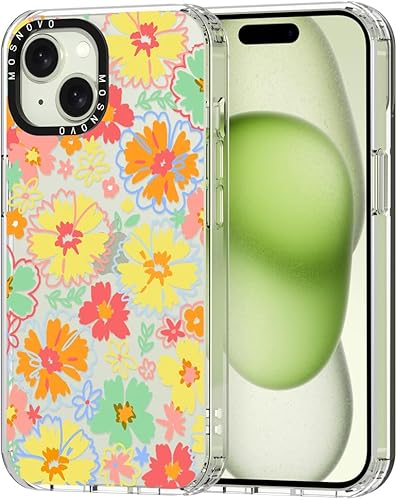 MOSNOVO Buffertech - Funda compatible con iPhone 15 Plus, impacto de caída de 6.6 pies, tecnología antidesprendimiento, funda transparente de