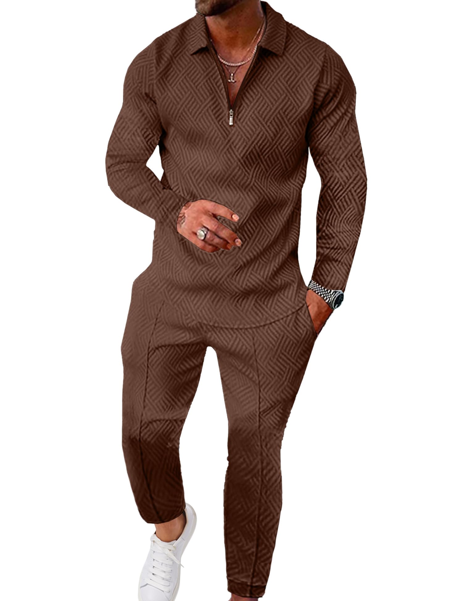 UOUA Mens 2 Piece Set Casual Outfits Polo Tracksuit
