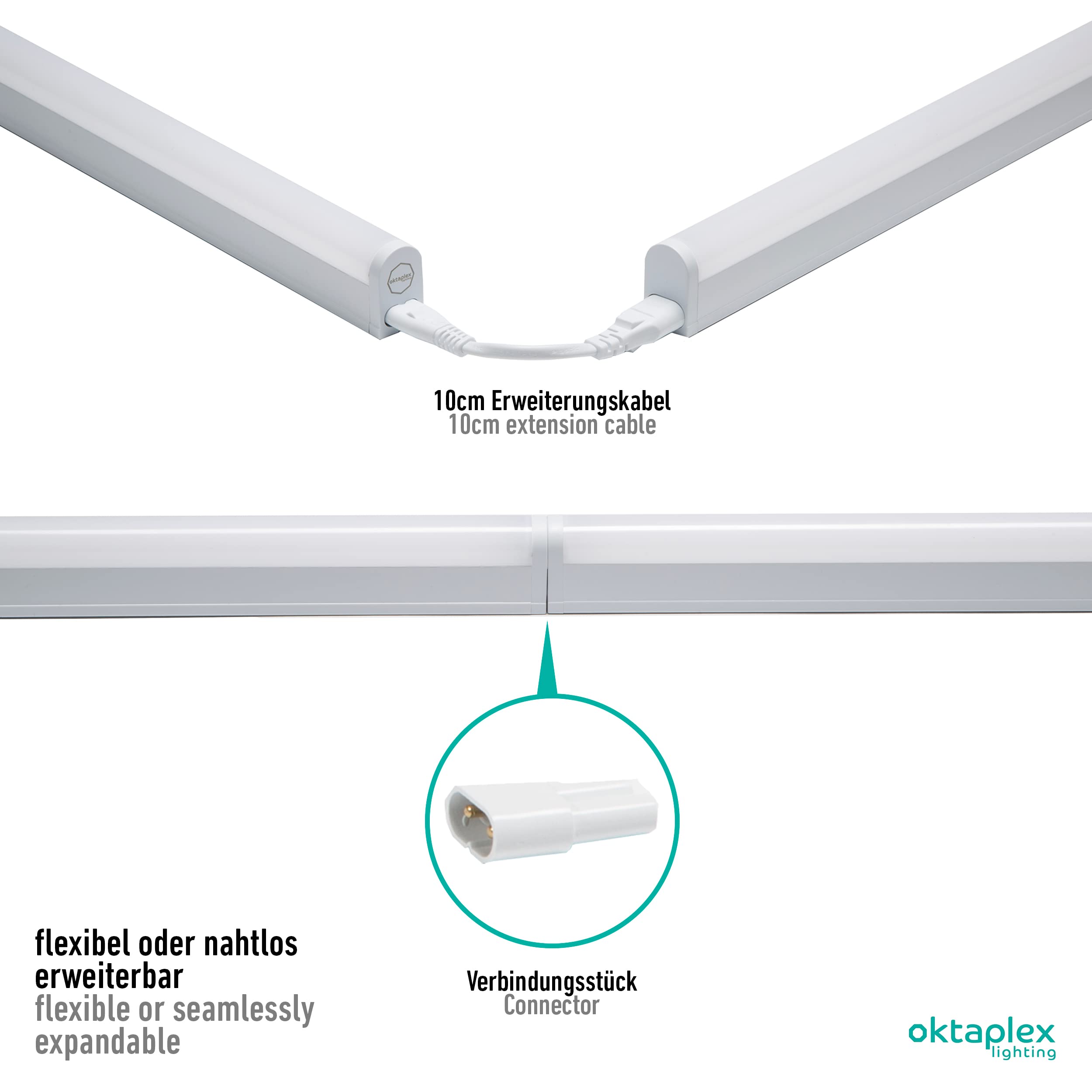 Oktaplex lighting Lampa podszafkowa LED do kuchni, 18 W, 1620 lm, ciepła biel, 3000 K, lampa pod szafkę kuchenną z przełącznikiem z możliwością rozszerzenia | długość: 114 cm