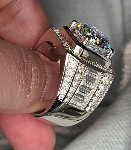 Miniatura 5 de Ssjewel Hip Hop Luxury Men's Solitare Engagement Ring 5 Ct Round Cut Diamond 14k White Gold Finish 925 Sterling Silver Handmade Gift Ring For Him