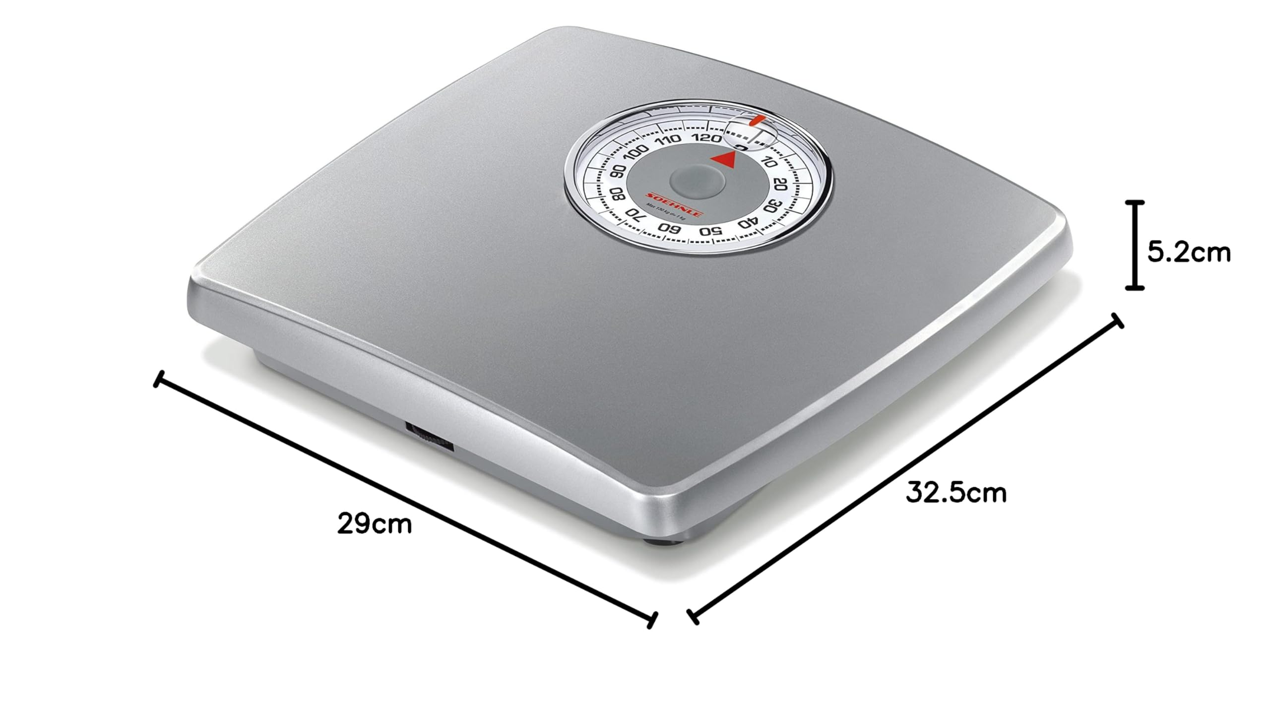 Soehnle Analog Loupe Personenwaage, Silber, Waage mit Einer Tragkraft von 130 kg, Personenwaage mit 1 kg Teilung, Körperwaage für Gute Standsicherheit