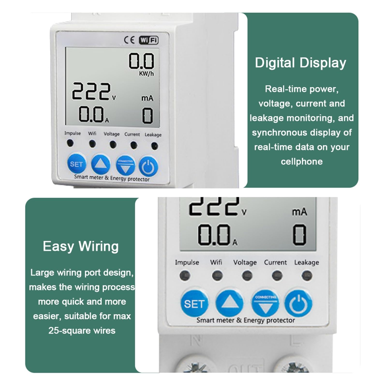 Interruptor De Protección contra Fugas Inteligente Tuya WiFi Monitoreo De Voltaje Actual Compatible con El Hogar For Control De Voz Monitoreo del Consumo de energía