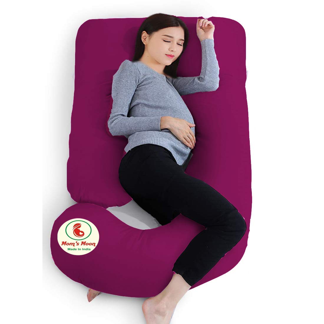 Moms Moon Womens Cotton Upgrade Model U Shape Full Body Relax Pregnancy Pillow with Zippered Cover, (Wine, Standard) (B07XW631BP) Amazon Price History, Amazon Price Tracker