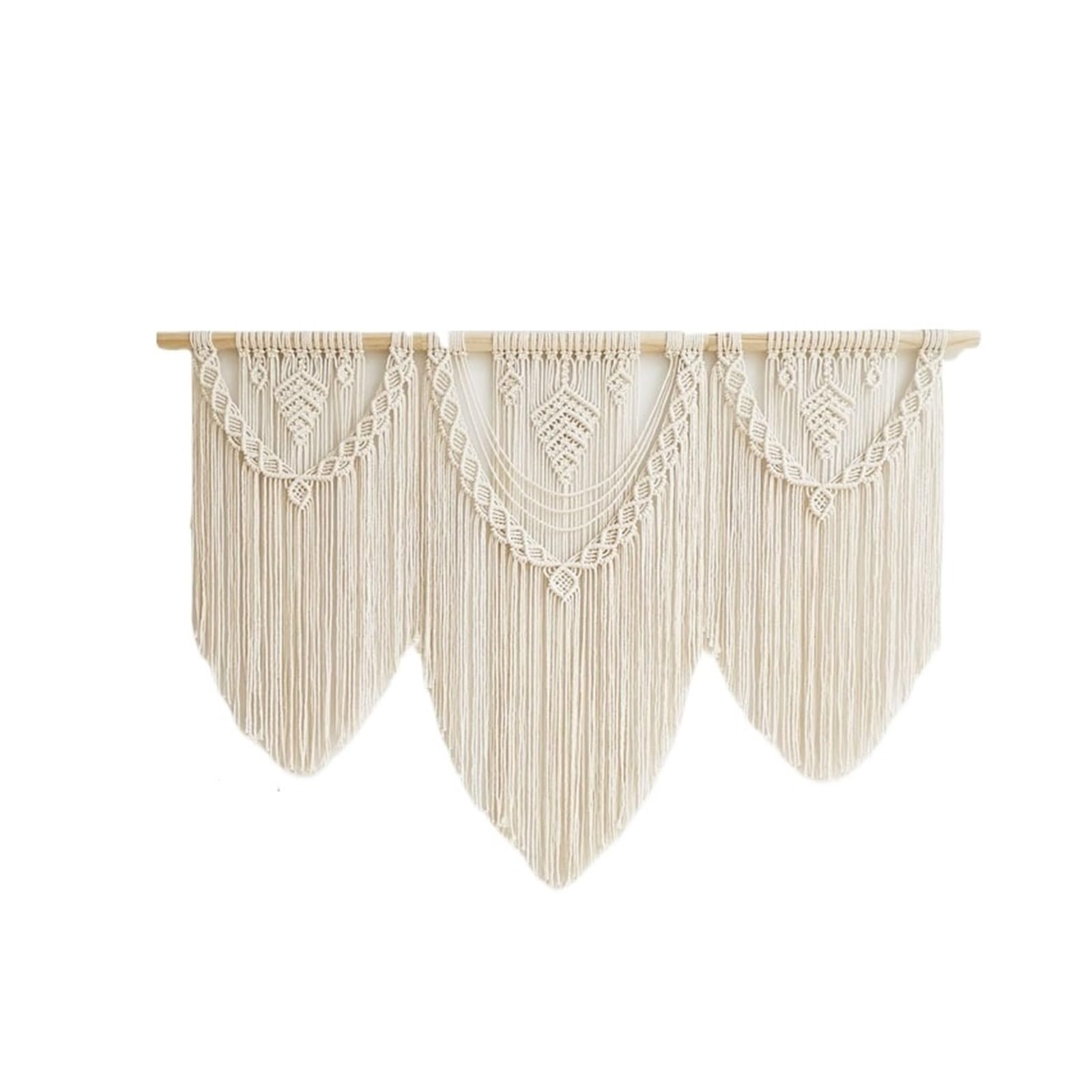 SUBLXPoten Hanging Tapestry Hand Woven Macrame Wall Hanging Tapestry with Wooden Sticker Hand-Woven Tassel Curtain Wedding Backgroud Decor