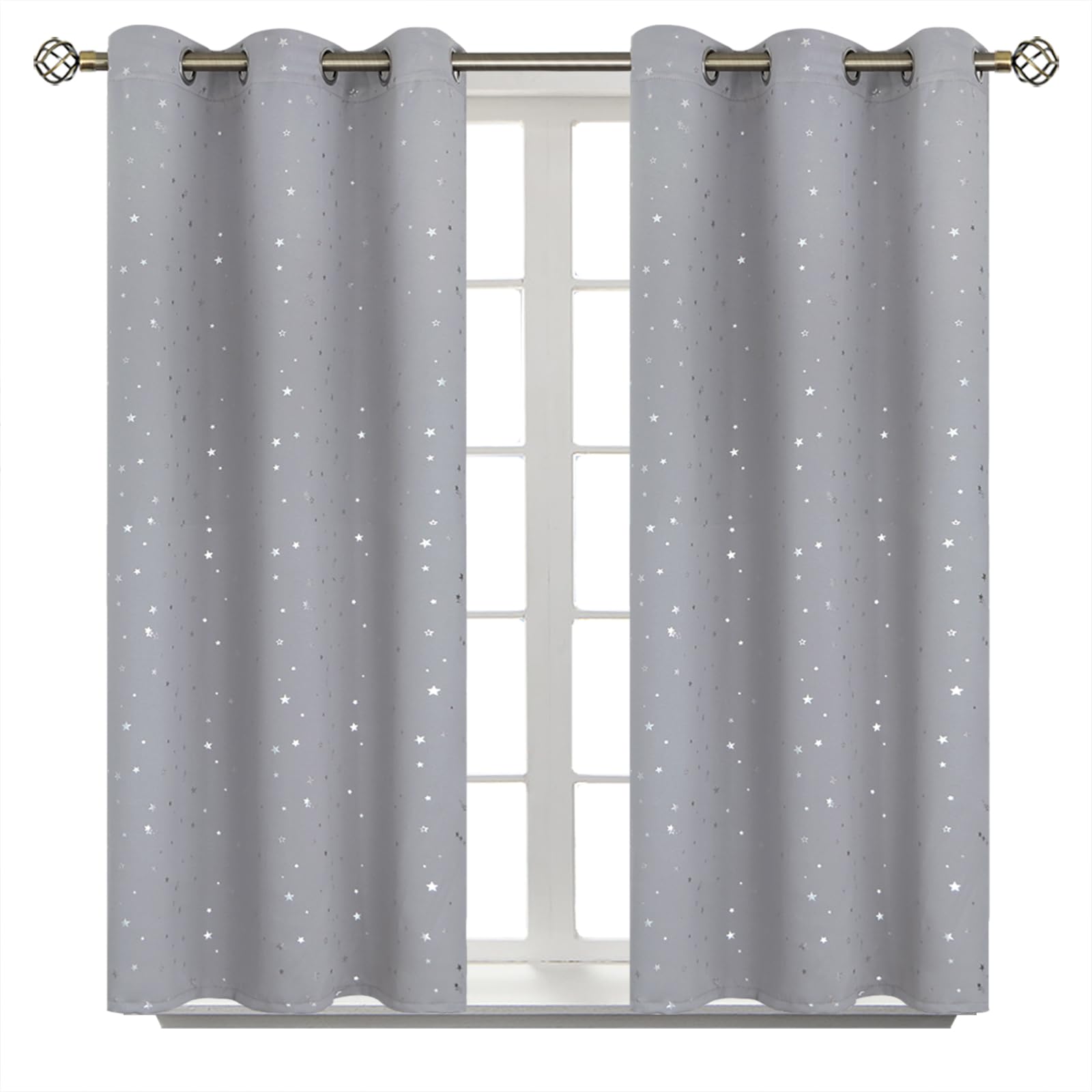 BGment Short Curtains for Windows, Small Blackout Curtains 45 Inch for Bedroom, Star Room Darkening Curtains Thermal Insulated Grommet Drapes for Kids Room Nursery, 2 Panels (42 x 45 Inch, Light Grey)
