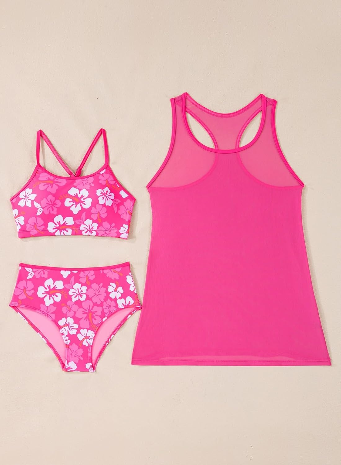 blibean Tween Girls Swimsuits 3 Piece Bikini Sets with Cover Up Bathing Suit Size 6-15 Years - Image 3