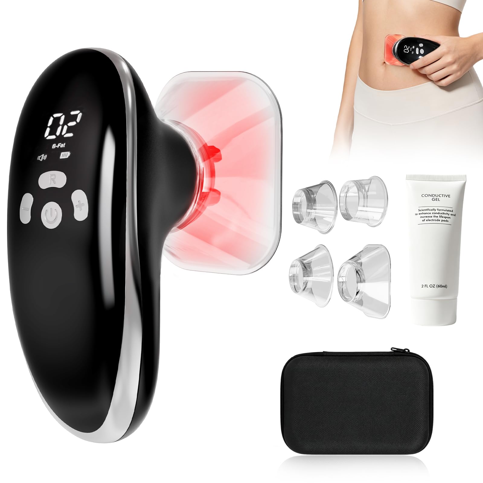 3-in-1 Schröpfmassagegerät mit EMS Elektrisches Körperstraffungsgerät | 10 Intensitätsstufen & 4 Wechsel-Aufsätze gegen Cellulite zur Hautstraffung an Bauch, Beinen, Po, Armen und im Gesicht