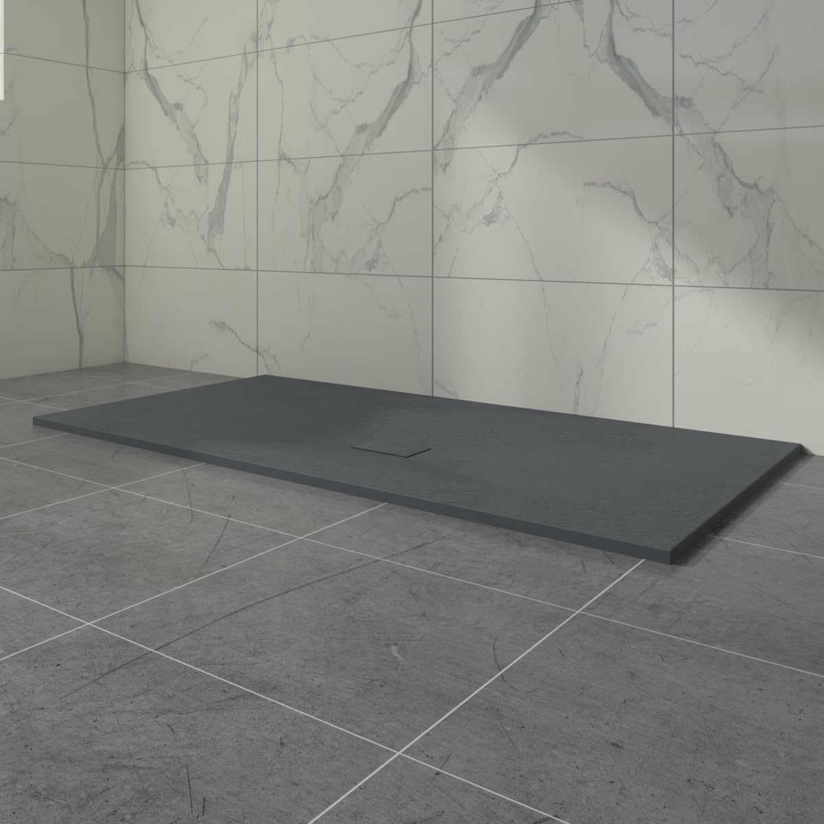 Aquariss SMC Slate Effect Shower Enclosure Tray 1800x1000mm Rectangular Wetroom Shower Base Anthracite