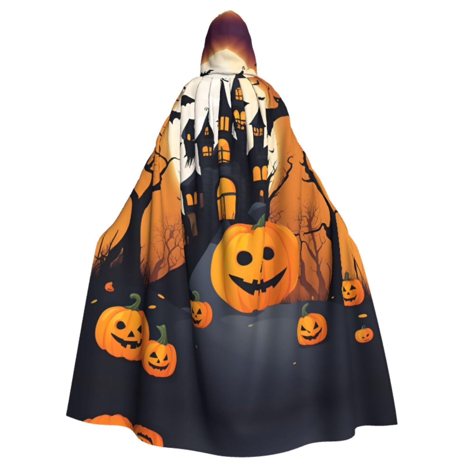 Happy-Halloween-Vector Hooded Cloak Long Cape For Halloween Cloak Costumes Hooded Cape Masquerade Dress Up