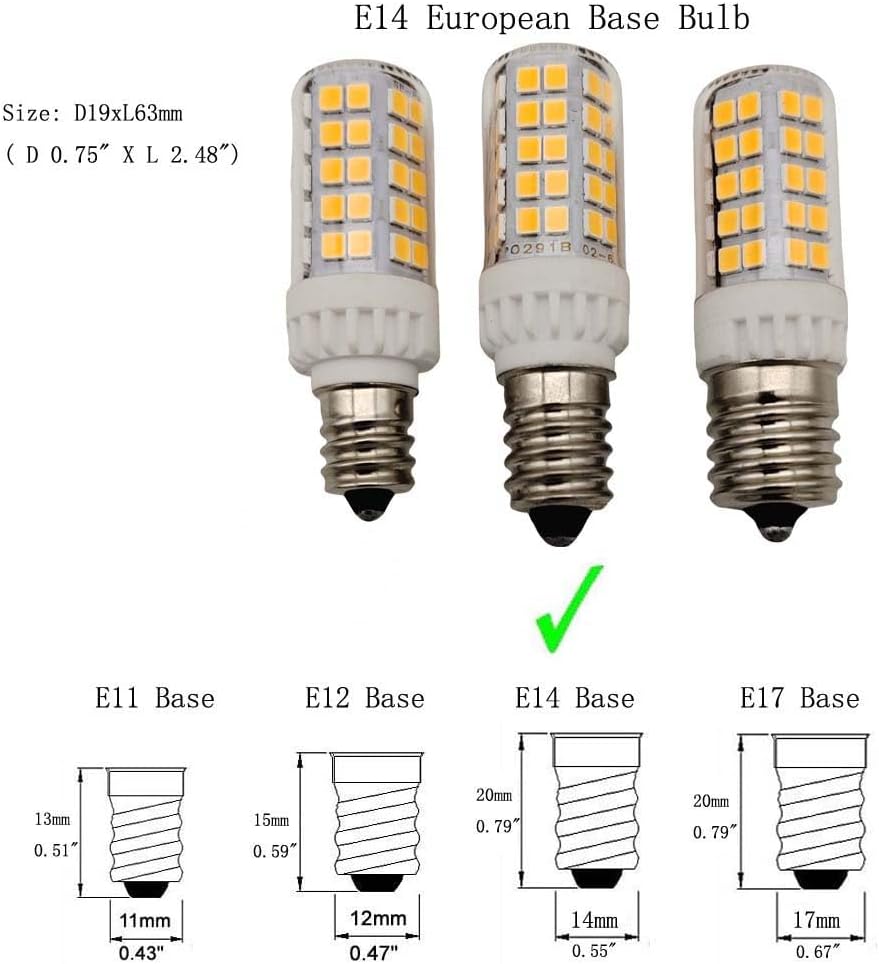 LED E14 Microwave Bulb 5W Equivalent 60 W for Appliance Ceiling Fan Sewing Dryer Fridger Dispenser Chandelier Light E14 European Base Bulb Daylight 4 Pack