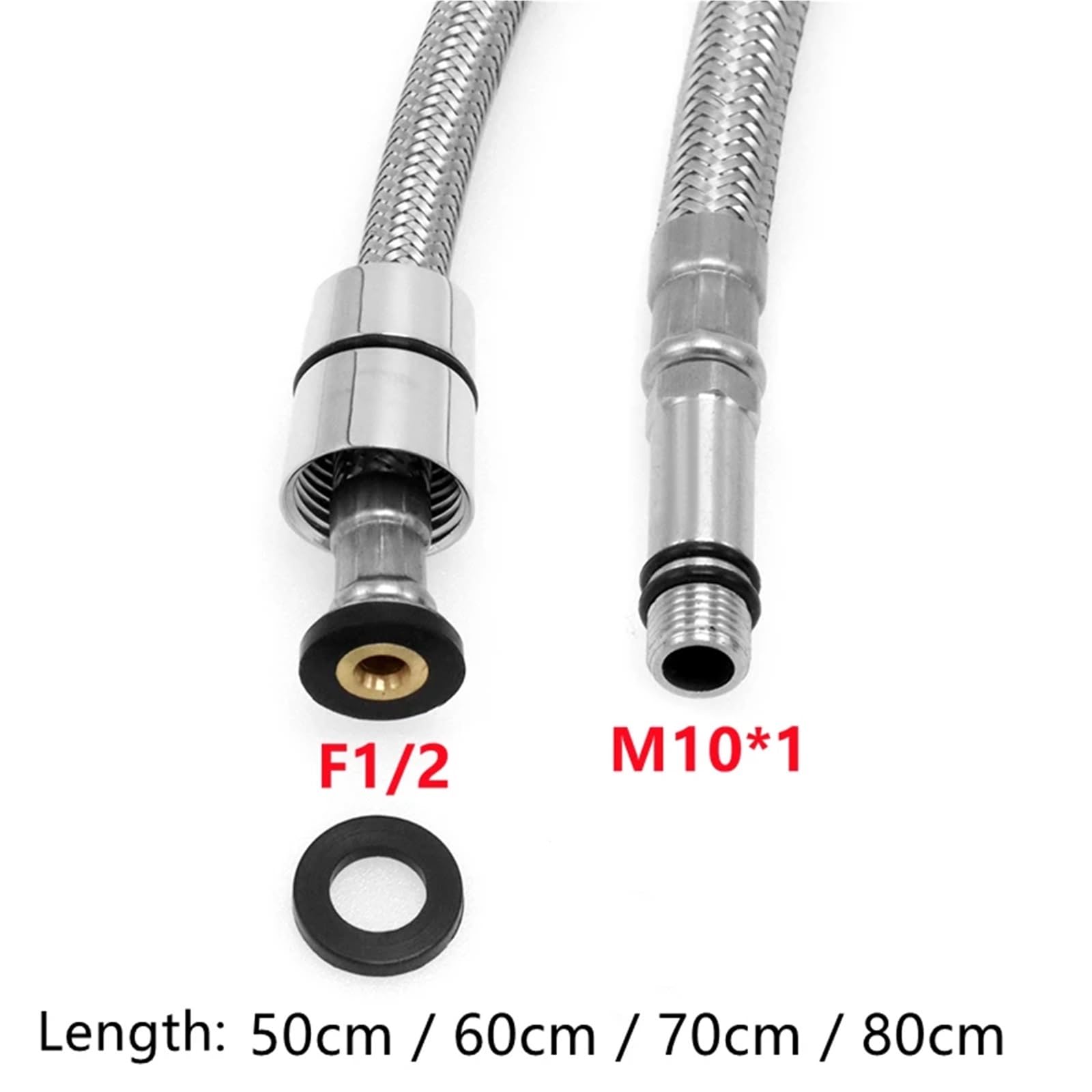 Flexo Ducha Manguera De Grifo Cocina Acero Inoxidable 50/60/70/80cm F1/2 M10 * 1 304, Extraíble, Especial, Repuesto, Tubo TPV(80cm)