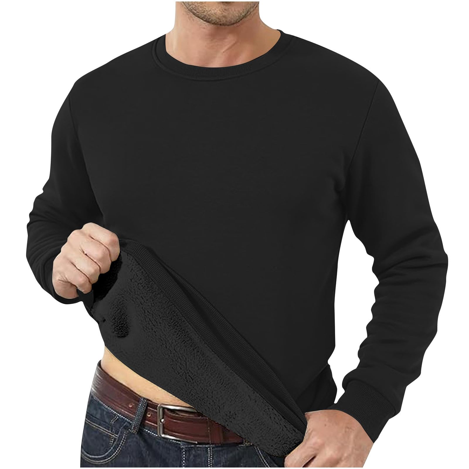 Felpa Uomo Girocollo Maniche Lunghe Pullover Tessuto Pile Casual