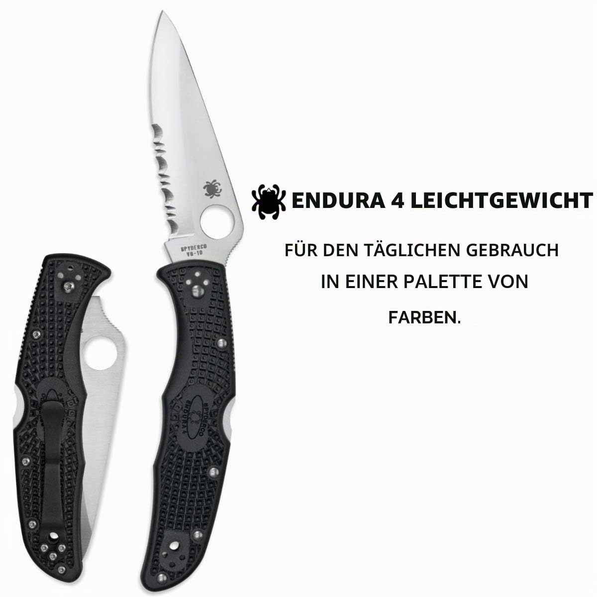 Spyderco C10PSBK Taschenmesser Endura 4 Lightweight, schwarz, 01SP116 , | Schwarz, 22,1 cm Gesamtlänge, 9,7 cm VG-10 Stahlklinge, FRN-Griff, Rückenverriegelung, Säbelmahlwerk