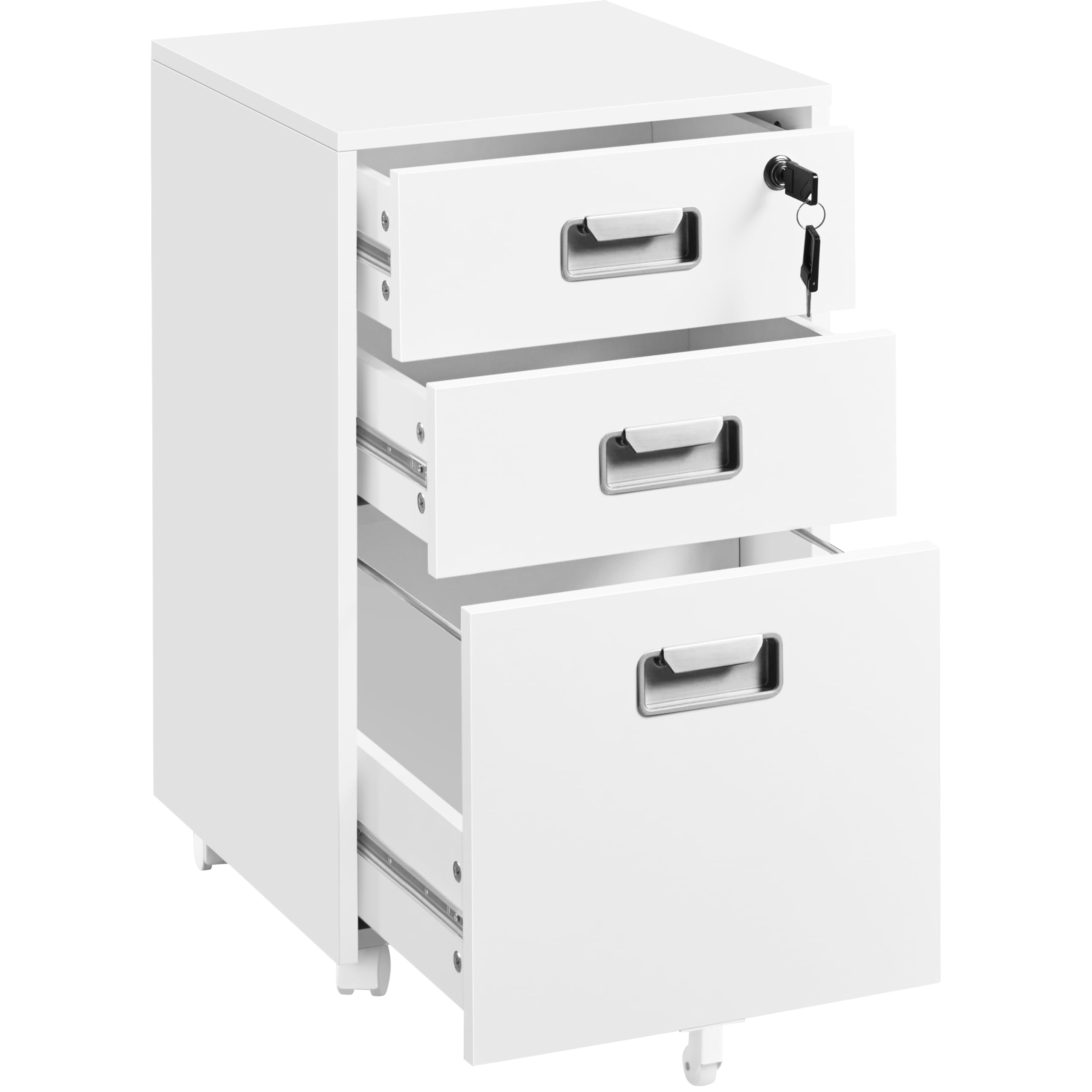 Yaheetech Cajonera de Oficina con Ruedas Gabinete de Oficina con 3 Cajones y Cerradura 40x40x66,5cm Armario Archivador Carpeta de Gran Capacidad para Carta y Archivos A4 Blanco