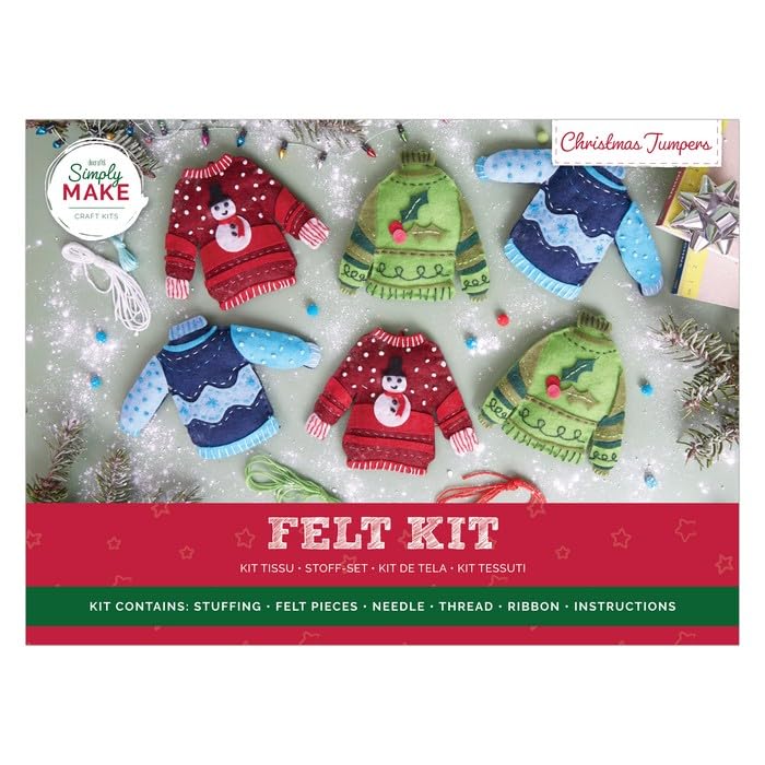 Simply Make Felt Christmas Decorations Craft Kit, Christmas Jumpers, Hanging Craft Decoration, Add Cute Accents to Festive Home Decor, Craft Gift, Hanging Decorations for Tree, Home