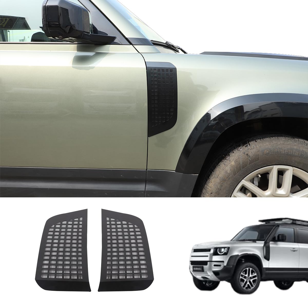 Car Fender Trim Decorative Intake Compatible with Land Rover Defender 90 110 130 2020-2025 Side Wing Air Vent Hood Intake Fender Cover Trim Exterior Accessories (Black, Aluminum Alloy)