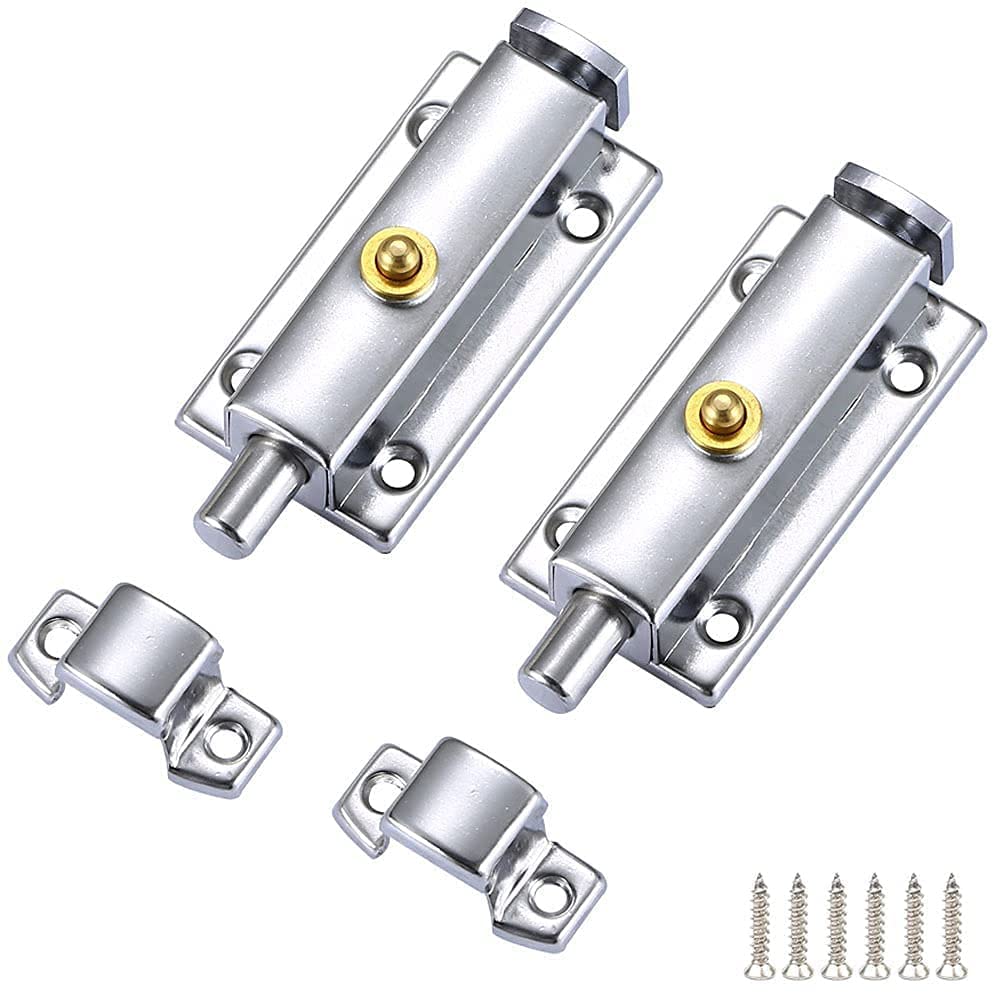 Buy Push Barrel Bolt Latch Slide Lock ATTHW® 2 Pack 3 Inch Spring