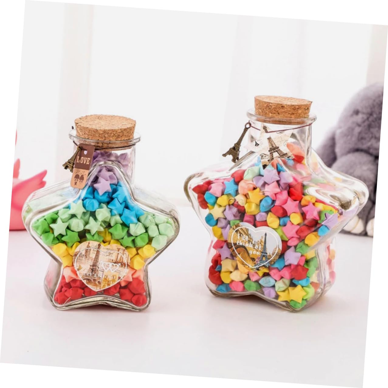 2 pezzi Bottiglie di Vetro con Tappo in Sughero Forma Stella da Barattoli Trasparenti per Messaggi Oli Essenziali e Decorazioni Contenitori Multiuso in Vetro