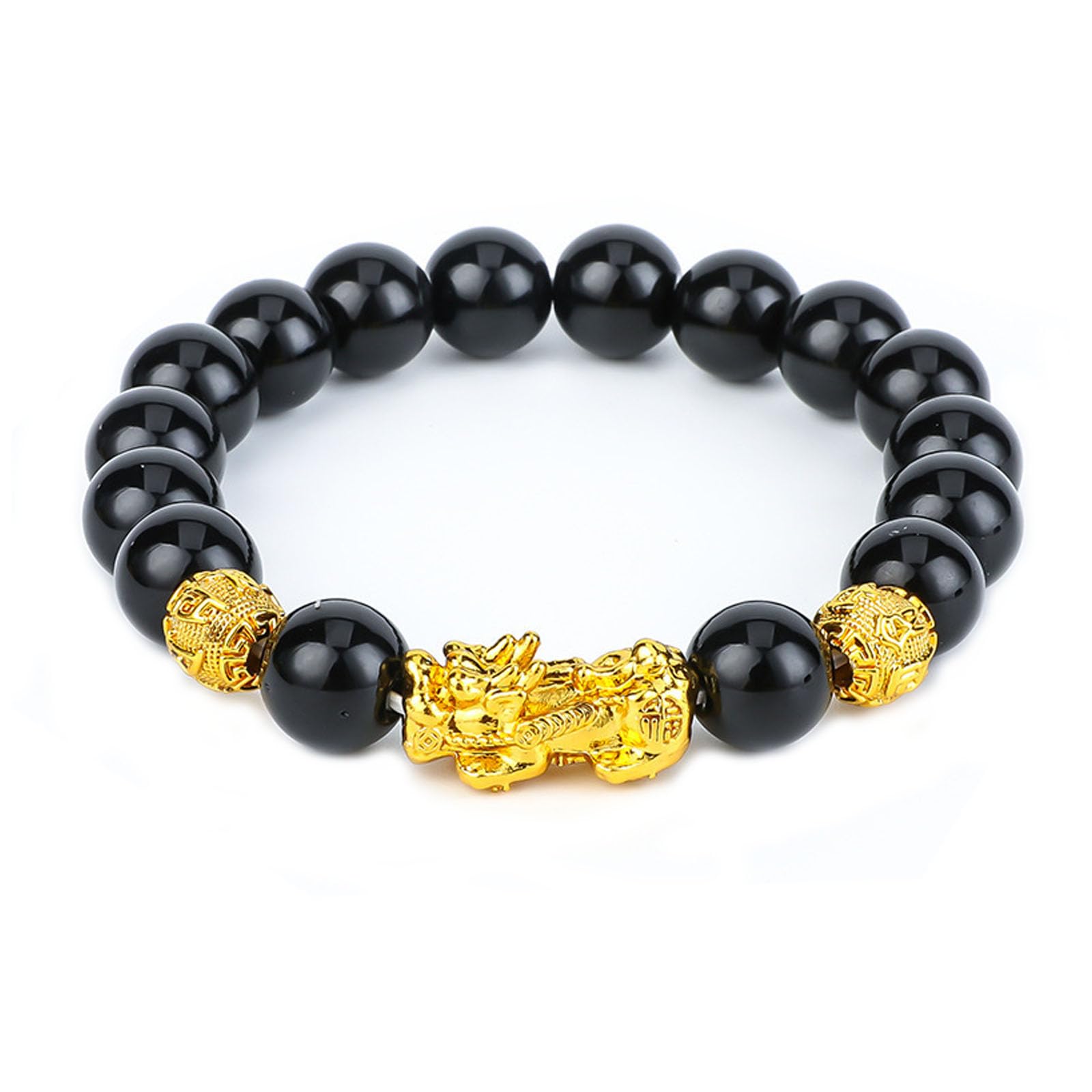 FengShui und Glück Feng Shui schwarzer Obsidian Reichtum Armband Wohlstand Buddha Perlen elastische Armbänder für Frauen Männer Schmuck