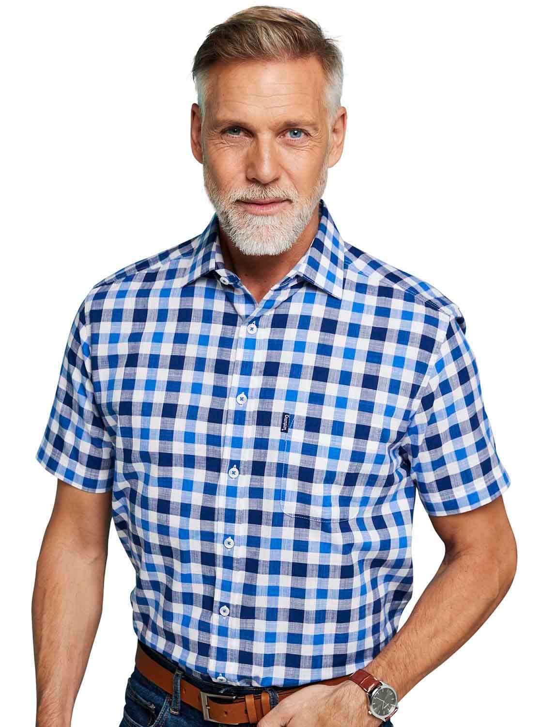 Champion Mens Country Casual Short Sleeve Shirt (as8, Neck, 19, 19_Point_5, Regular, Regular, Blue)