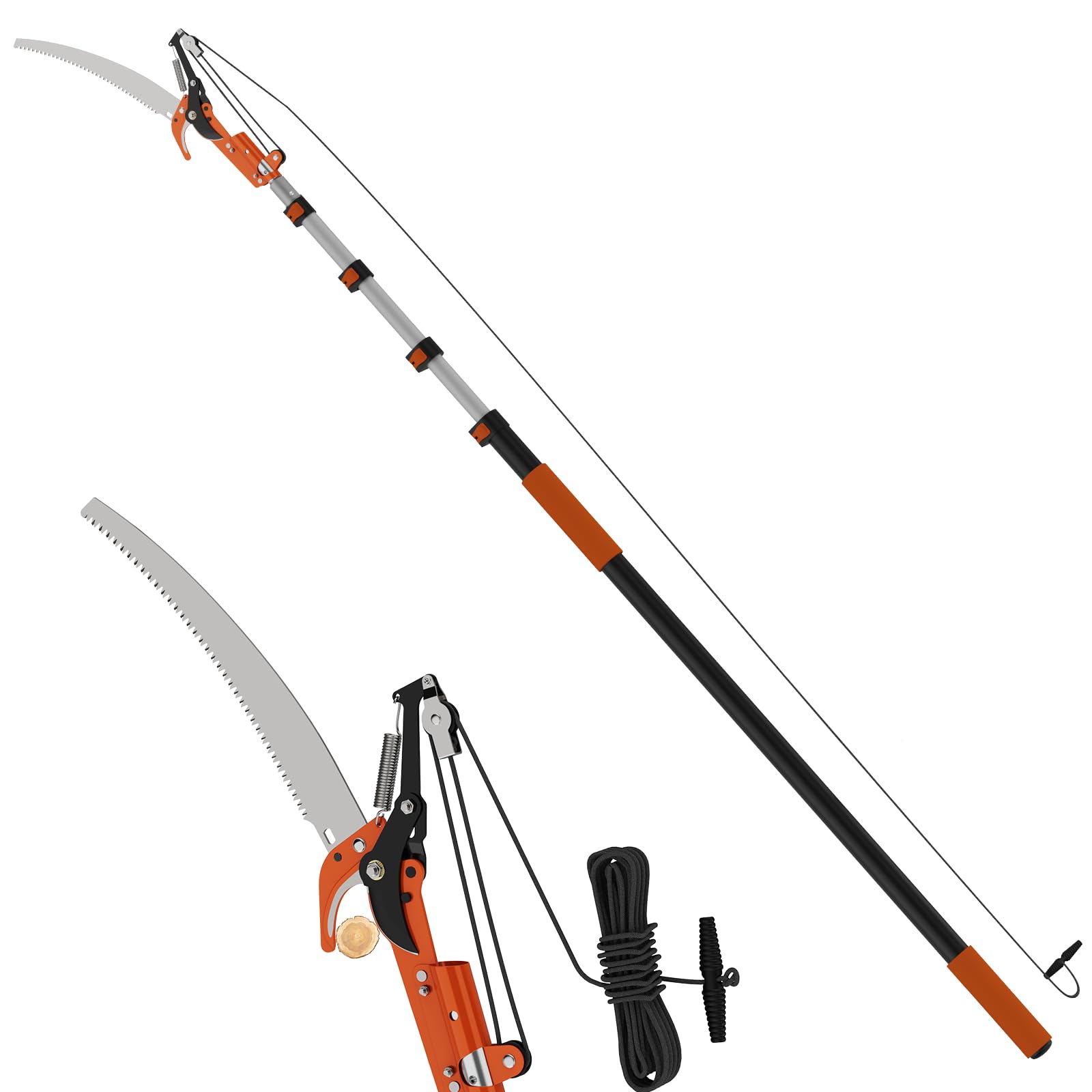 Laanpole Orange 6M Telescopic Tree Pruner & Lopper 2 In 1, Manual Pole Saw With 1.5-6M Extension Pole, Long Reach Saw For High Tree Branch Trimming Pruning Cutting