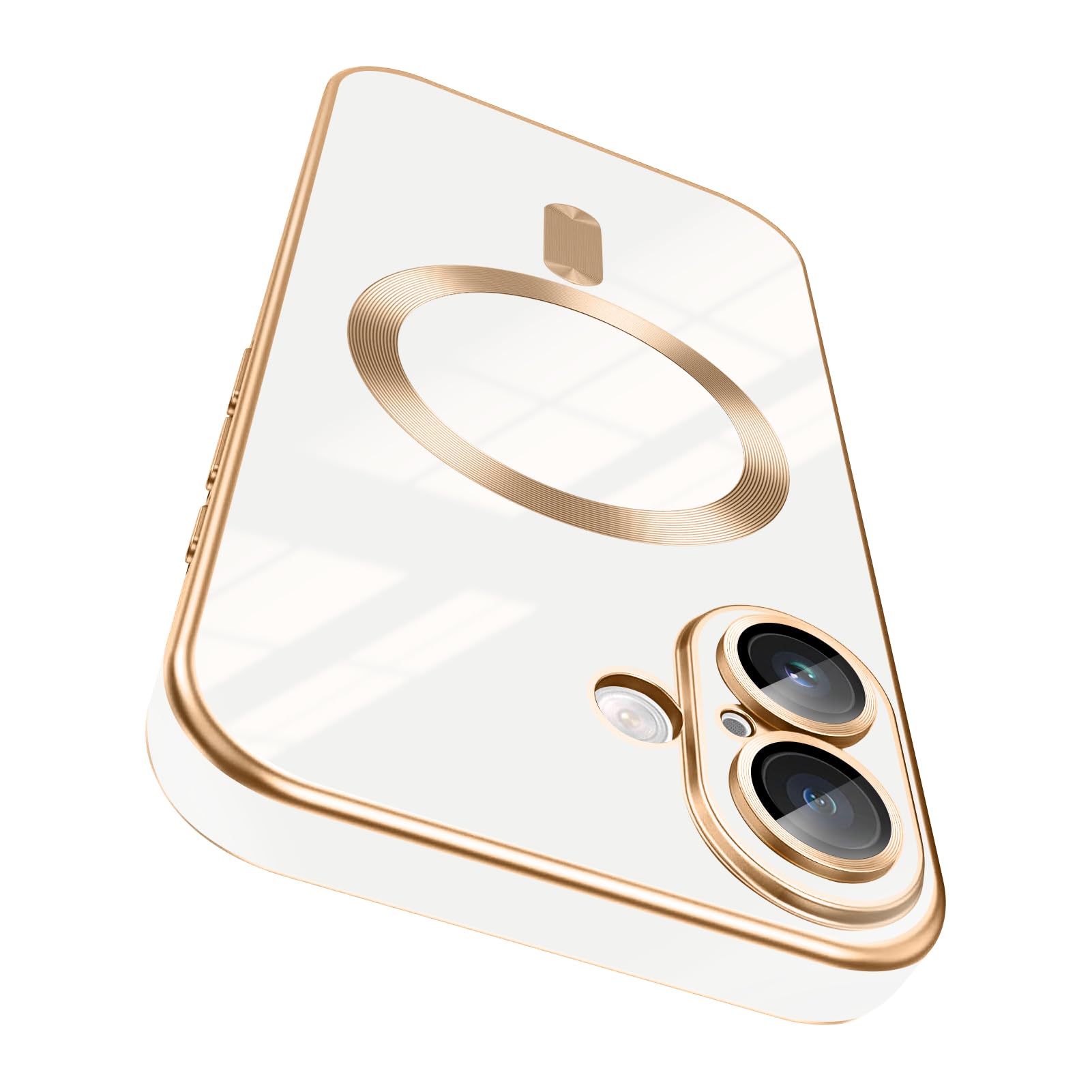 Dinick Designed for iPhone 16 Plus Case with Camera Lens Protector Compatible with MagSafe Soft TPU Bumper Glitter Gold Sides Cover Anti-Scratch Slim