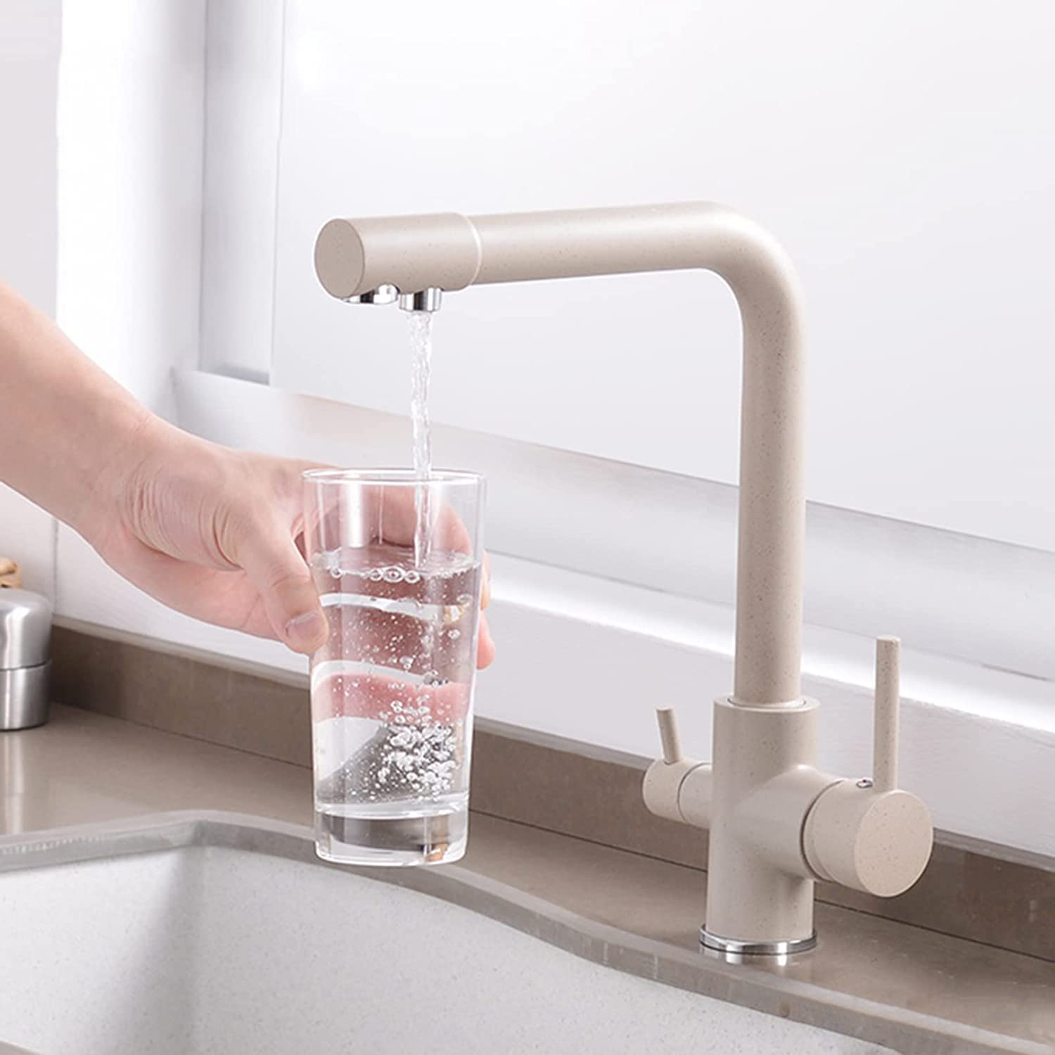 FCXWEVR 3Way Kitchen Faucet with Water Filter 3in1 Mixing Tap for Osmosis Systems Multifunctional Sink Faucet for Easy Oatmeal Preparation Durable Kitchen Fixture