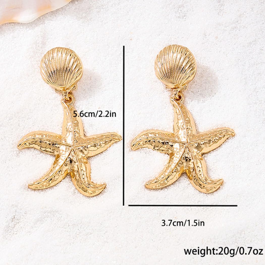 Gold Starfish Dangle Earrings Shell Earrings Drop Ocean Beach Earrings for Women Jewelry - Image 5