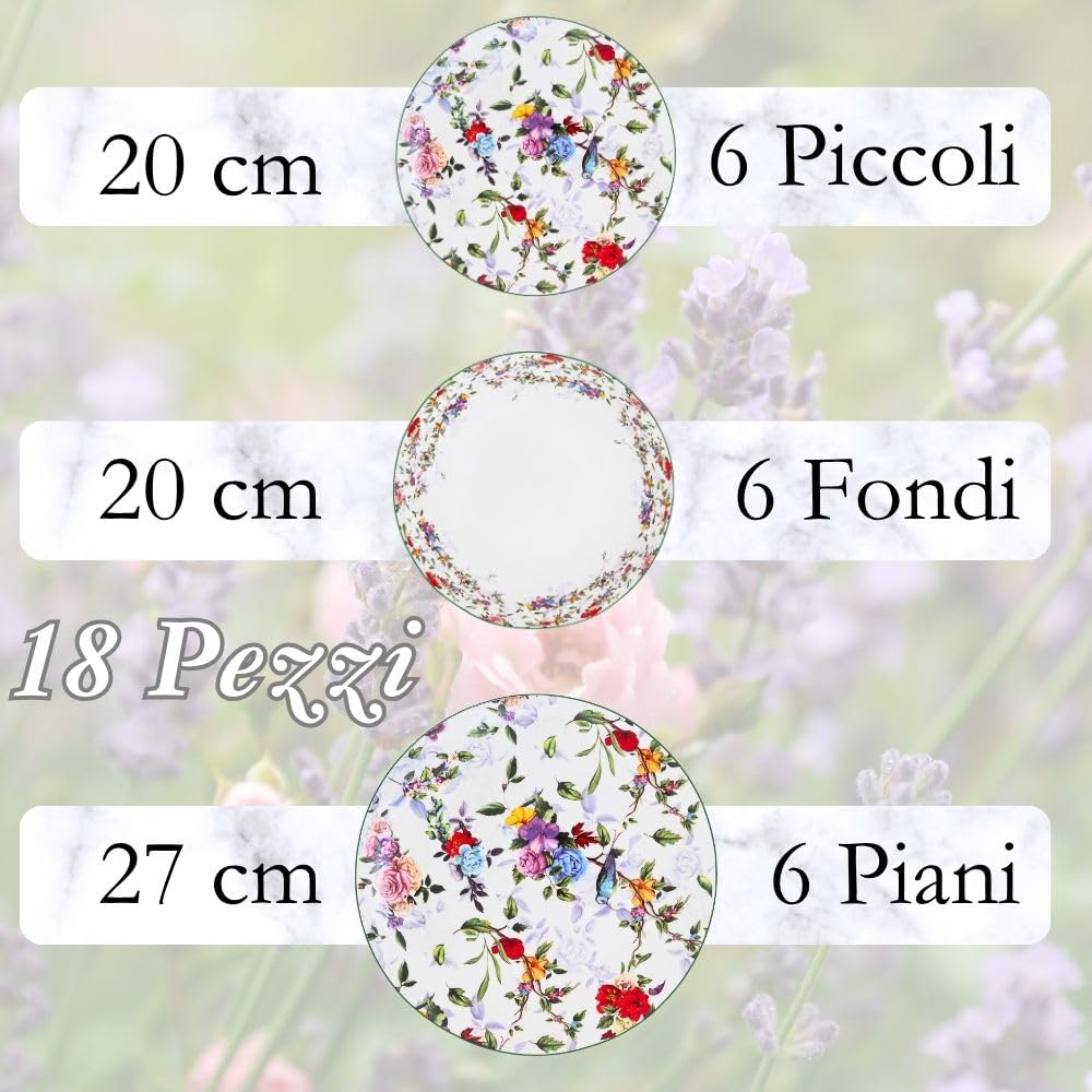 NAMAI - Servizio Piatti 6 Persone - Piatti Porcellana - Adatti in Lavastoviglie e Microonde - Piatti Colorati - Set Piatti 18 Pezzi - Set Piatti 6 Persone - Piatti Particolari (Asturias)