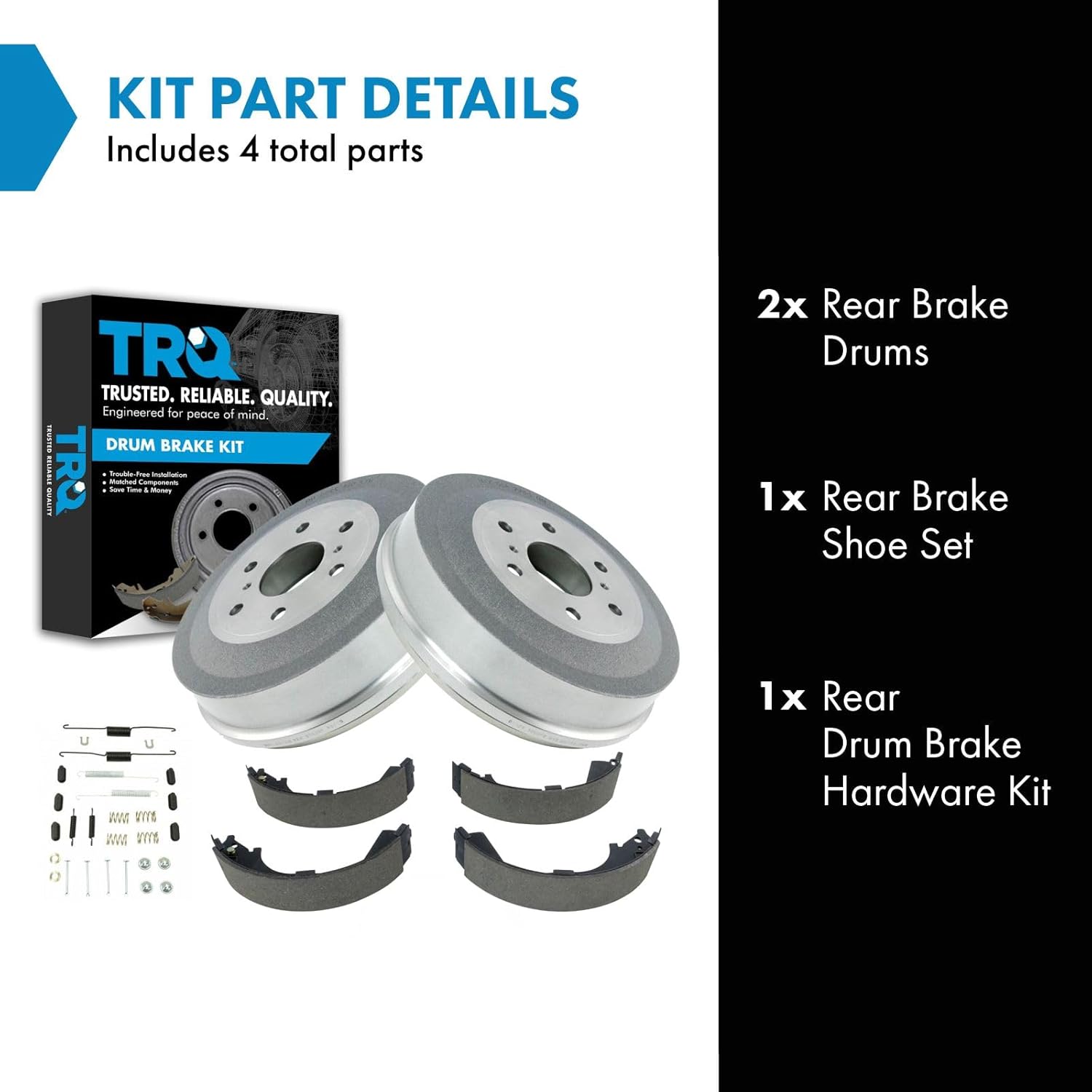 TRQ Rear Brake Shoe & Drum with Hardware Kit Compatible with 2009-2013 Chevy Silverado 1500 GMC Sierra 1500