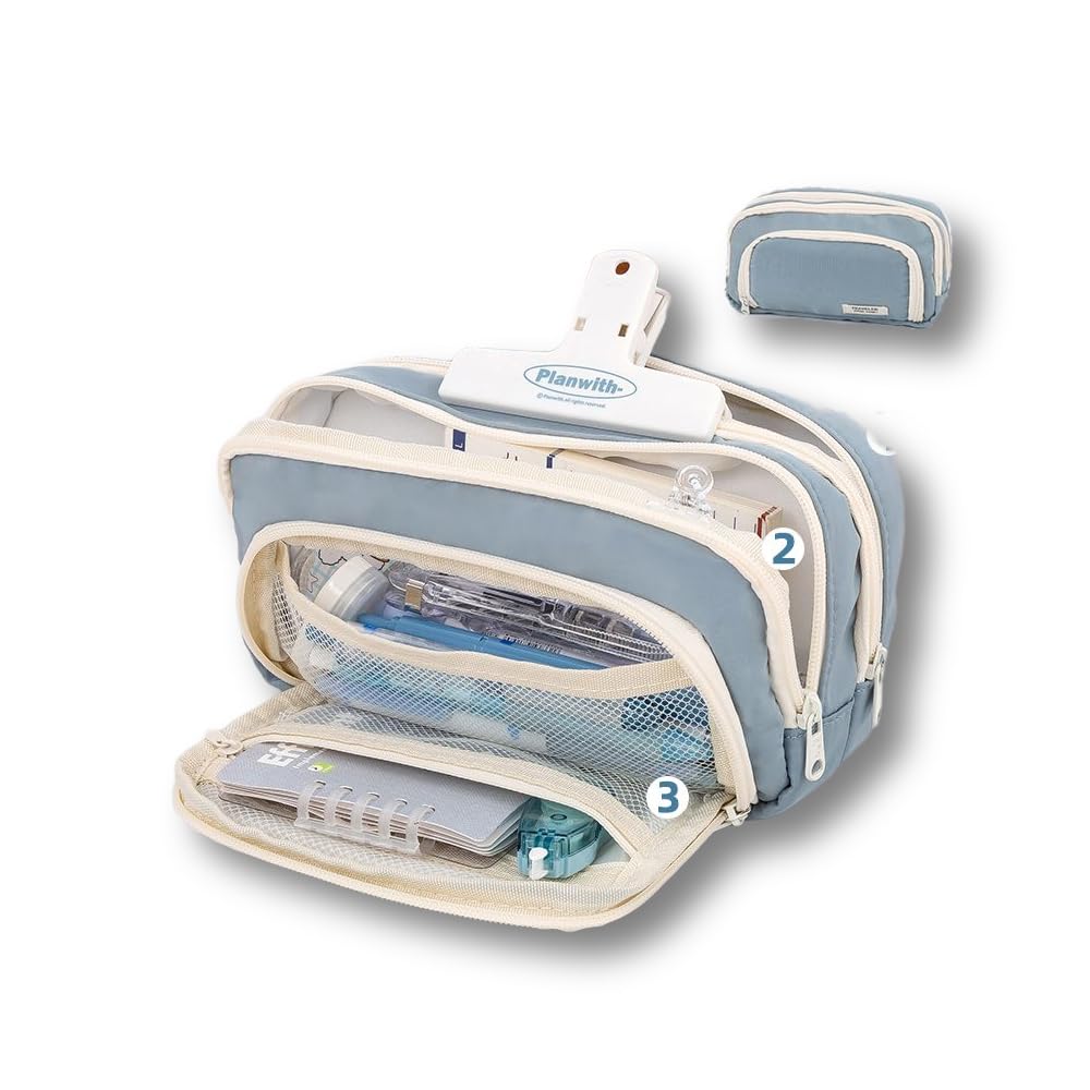 Kamnik Large Capacity Pencil Case with Multiple Pockets Light Portable Pencil Case (Blue)