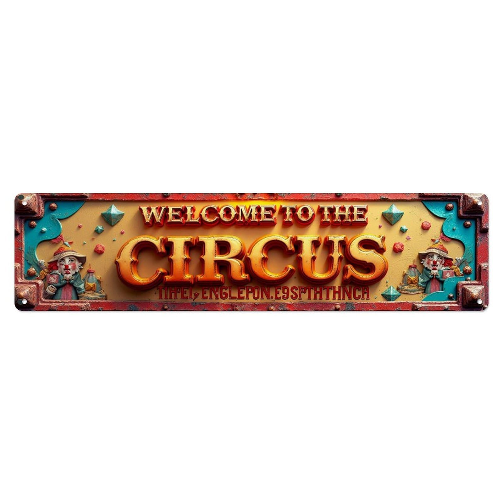 Circus Welcome Sign Pattern Print Retro Metal Tin Sign, Vintage Decor Art Poster for Bar, Home, Man Cave, Kitchen, Laundry Room Gift 4x16Inch