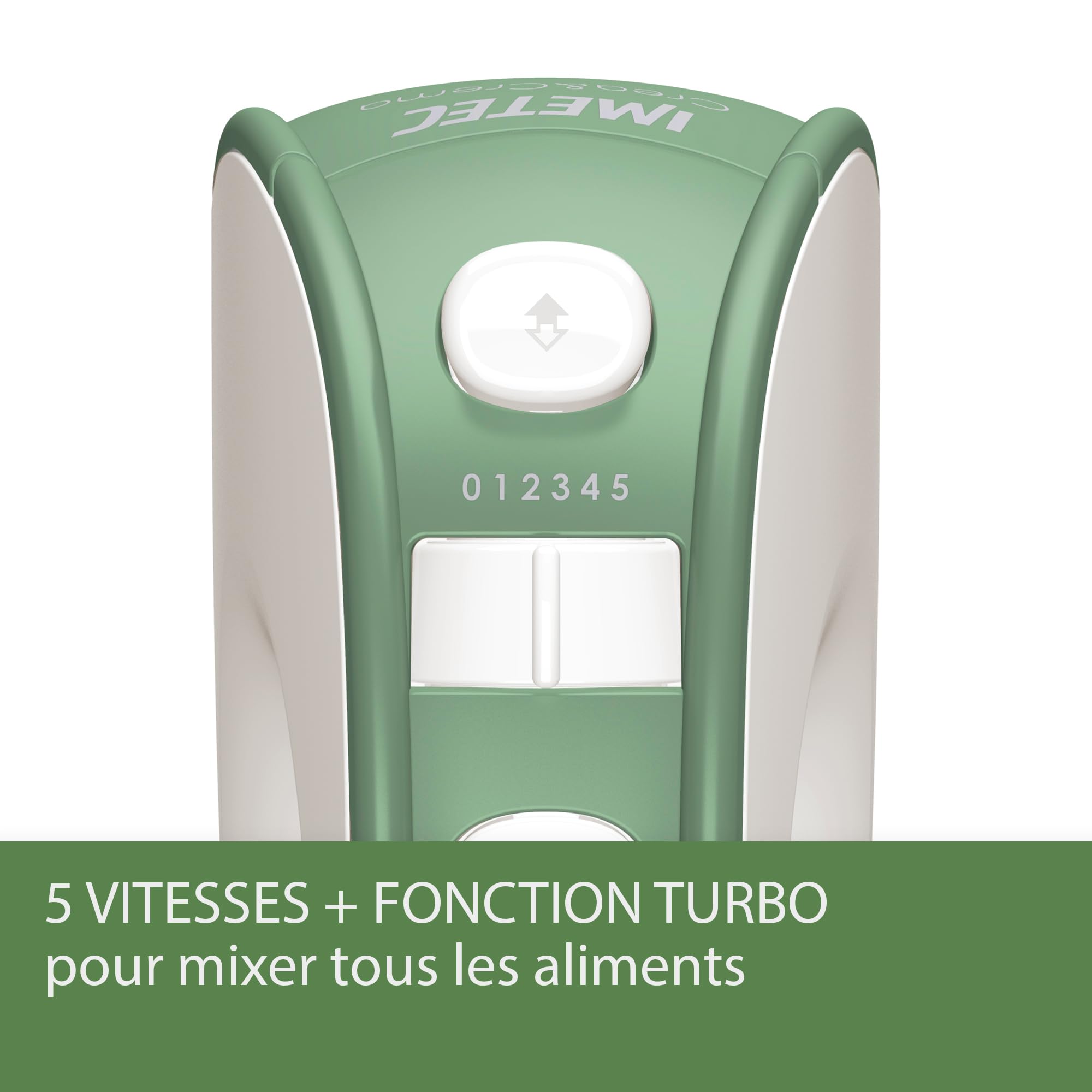 Imetec Crea & Crema Batteur Électrique, Fouets Extra-Longs pour Pâtes Sucrées et Crème Fouettée, Crochets de Pétrissage en Acier Inoxydable, 5 Vitesses, Fonction Turbo, Design Ergonomique, 500 W