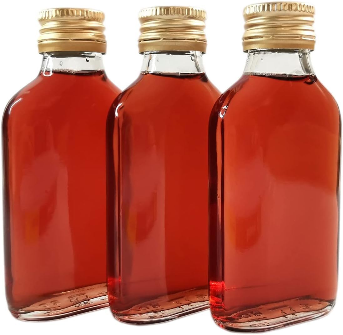 Botellas vacías de vidrio de 100 ml con tapones de rosca dorados para llenarlo tú mismo, almacenamiento, vino, ginebra, cerveza casera (juego de 100)