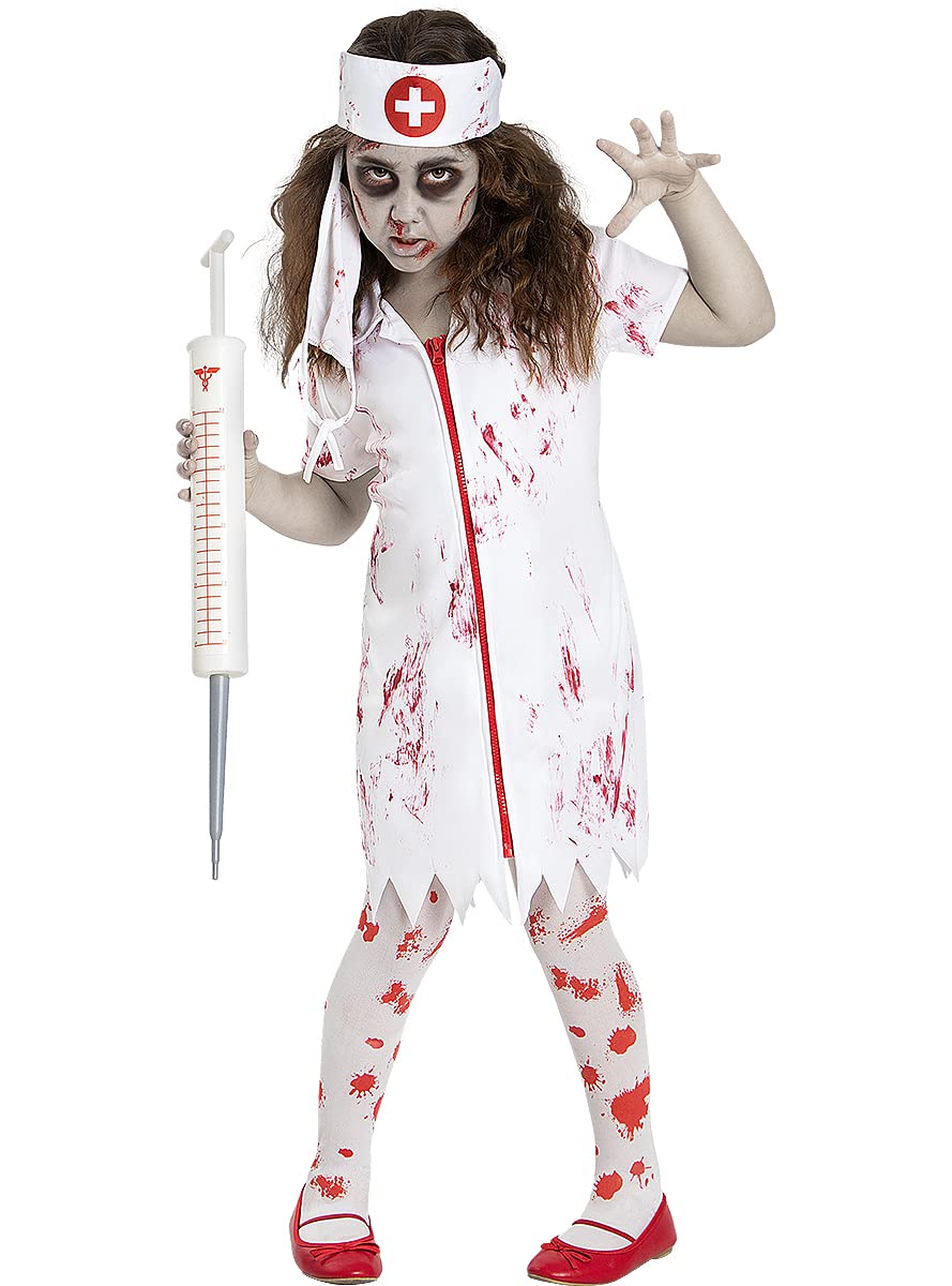 Funidelia | Disfraz de enfermera zombie para niña Muerto Viviente, Halloween - Disfraz para niños y divertidos accesorios para Fiestas, Carnaval y Halloween - Blanco