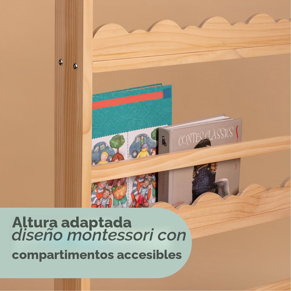 Story Stand, estantería Montessori de Madera para Libros Infantiles, con 4 estantes, a Partir de 3 años.