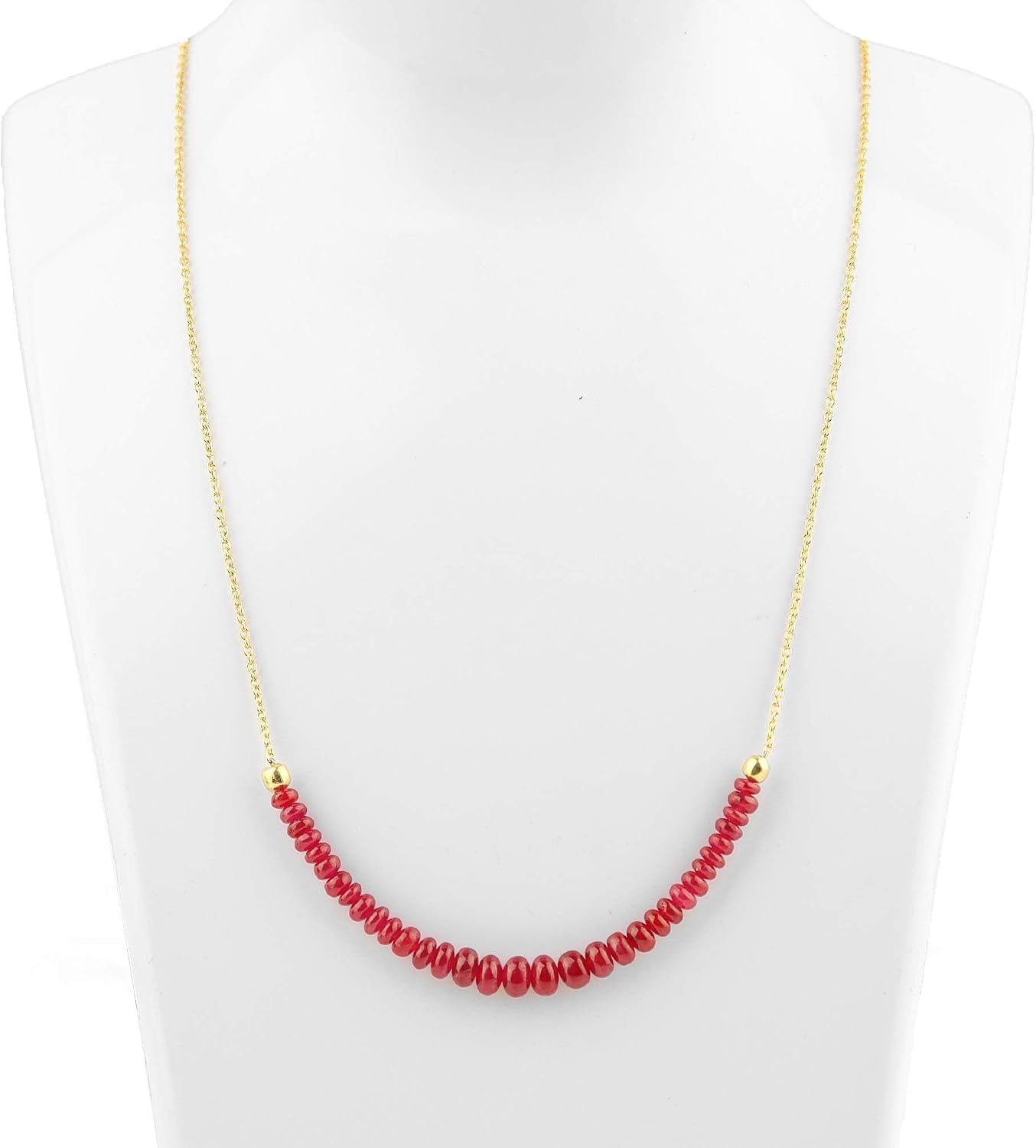 InfinityGemsArt Longido Ruby Silver Necklace for Women, July Birthstone, Natural Beaded Gemstones, Dainty Jewelry, Chakra Healing Crystals, 14K Gold Plated 925 Sterling Silver Chain 18 inch