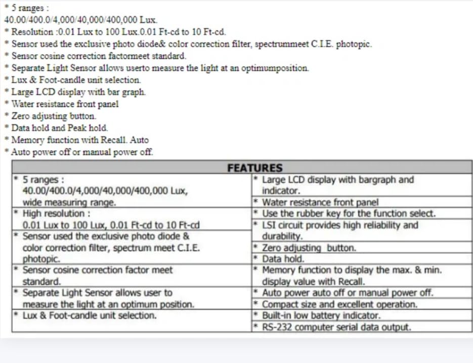LX1102 Digital Light Meter Lux Luminometer 400000Lux5Ranges