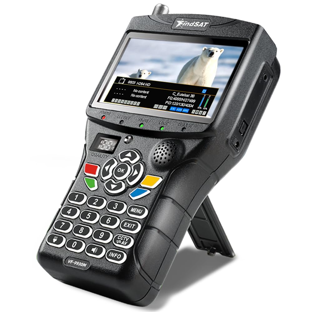 VF9930 Max Pointeur Satellite Antenne TNT DVB-S2/S/T2/T/C COMBINÉ MPEG4/H.264, HEVC/H.265 10bit, HD Sat Finder 4.3" LCD 7.4V/5000mAh