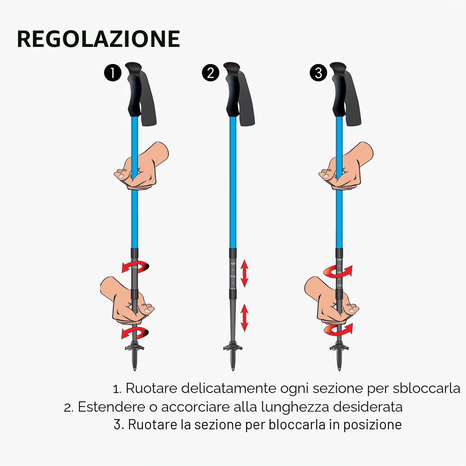 Fizan 3 bastoncini da trekking compatti – 158,8 g Ultralight, Backpacking, Thru Bastoni da trekking, regolabili, pieghevoli, vestibilità personalizzata, impugnature EVA, bastoncini da passeggio in