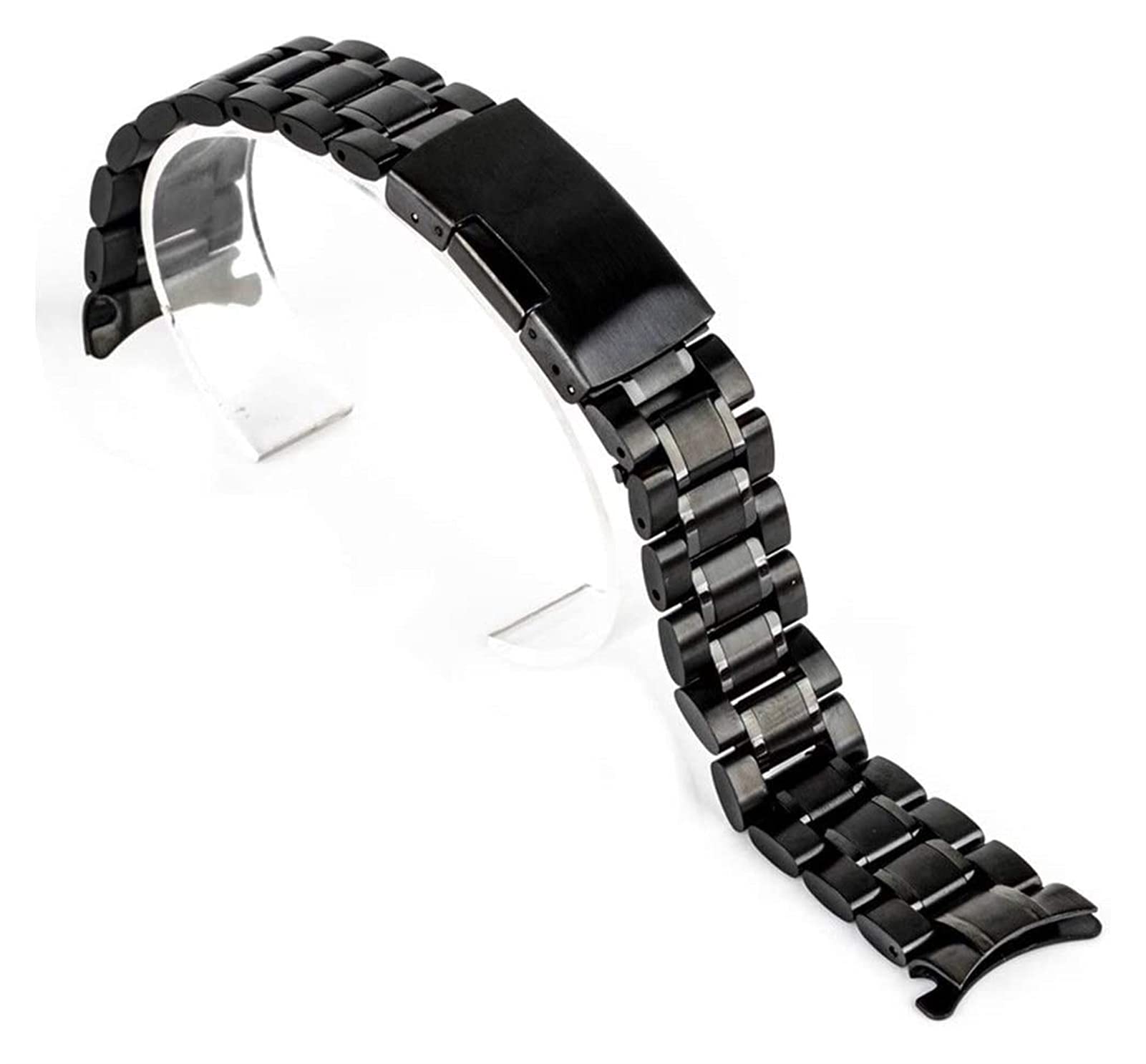Bracelet montre acier noir 18 mm bout incurvé pour le style quotidien