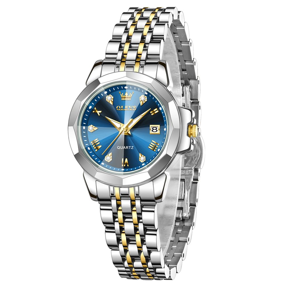 Image of OLEVS Womens Watch Fashion Diamond Analog Gifts Watches for Ladies Quartz Stainless Steel Casual Roman Waterproof Luminous Calendar Wristwatch