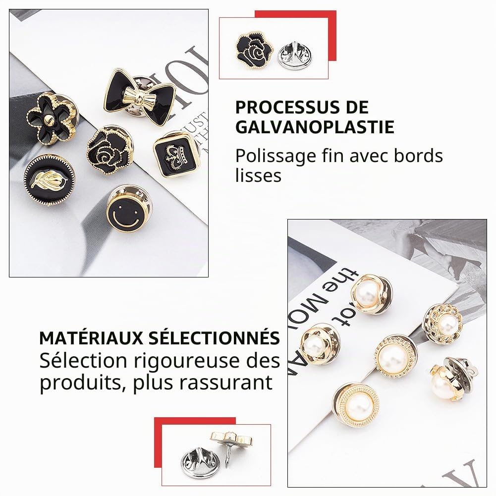Broche de Sécurité avec Boutons Invisibles - 40 Pièces pour Chemise