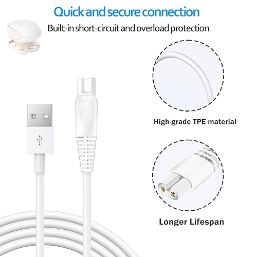 Miniatura 2 de Cable de carga de repuesto para afeitadora de piernas impecables, paquete de 2 cables de alimentación eléctrica, cable de carga para acabado de